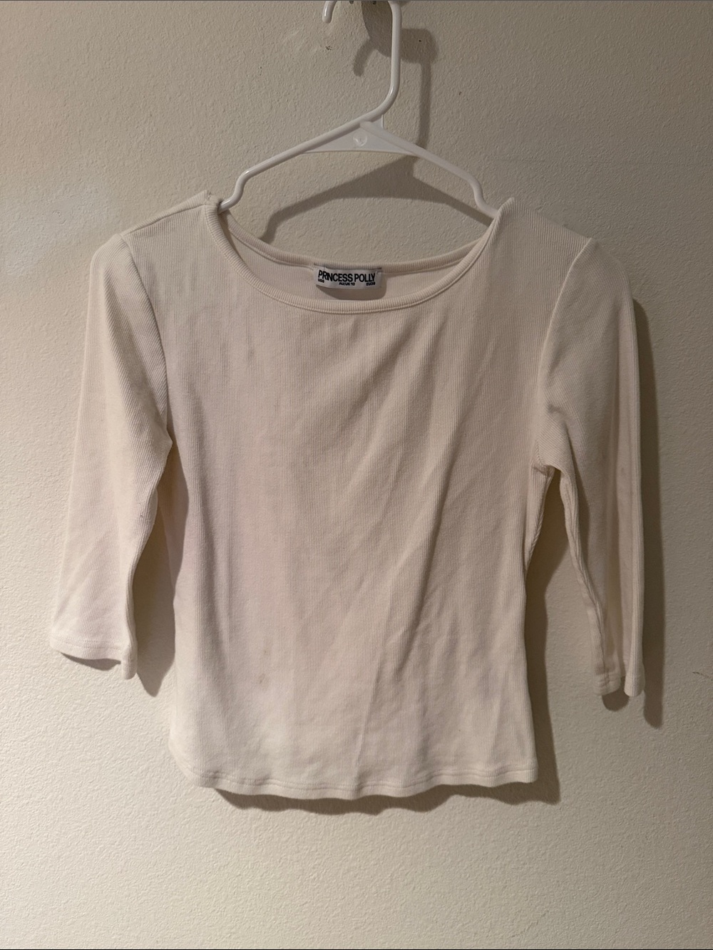 Princess Polly Cream Three-Quarter Sleeve Scoop Neck Top
